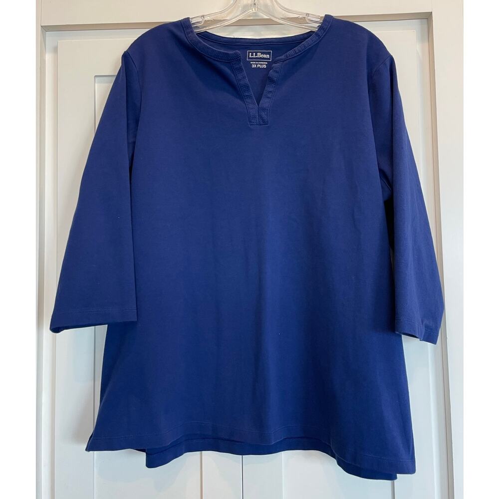 L.L. Bean Navy 3/4 length sleeve 100% Cotton pullover 3X plus